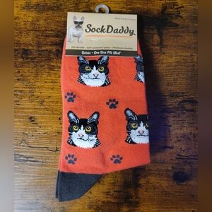 Sock daddy socks with black and white cat print-red